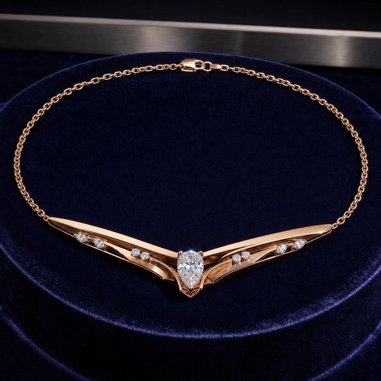 Duca Oscuro, 1.41 ct tw pear lab grown diamond men’s necklace in rose gold (front view)