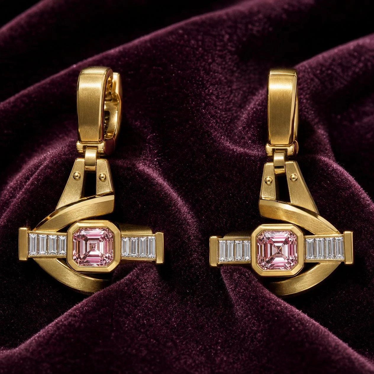 Glaciale Nobile, 1.94 ct tw asscher lab grown diamond men’s earrings in 14K yellow gold (front view)
