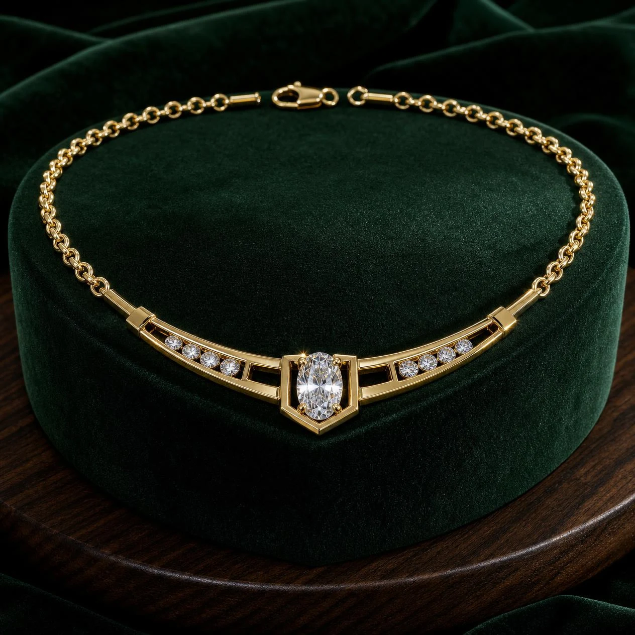 Ponente Nero, 1.27 ct tw oval lab grown diamond men’s necklace in 14K yellow gold (front view)