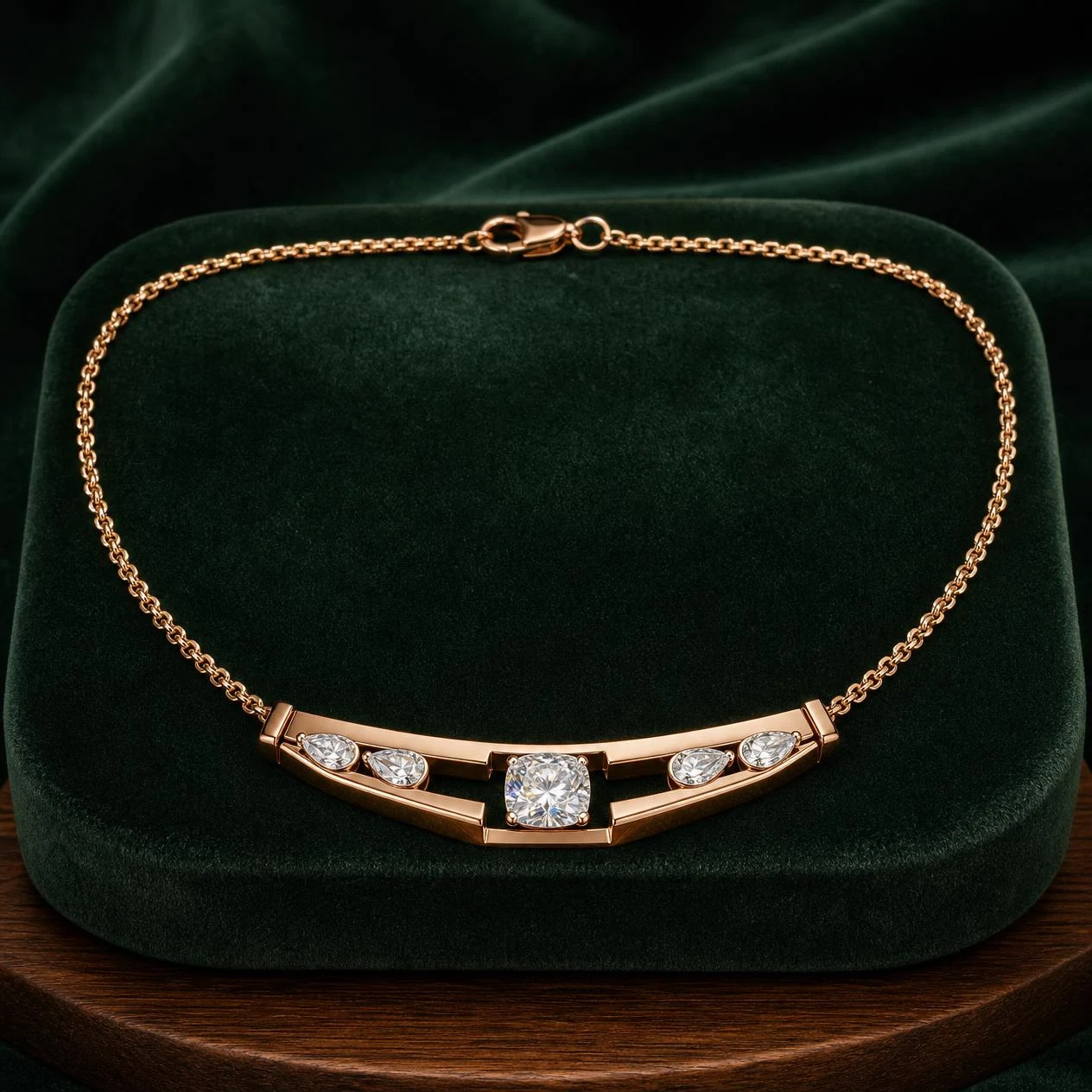 Ebano Antico, 0.84 ct tw cushion lab grown diamond men’s necklace in rose gold (front view)