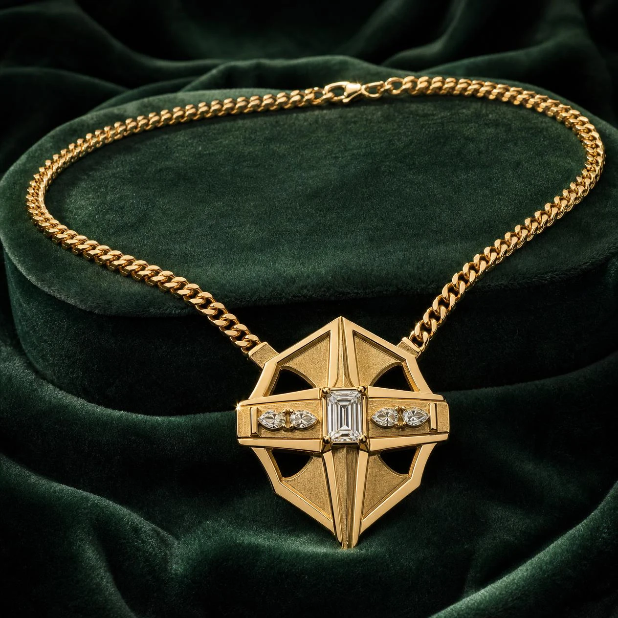 Centurione Saldo, 1.4 ct tw baguette lab grown diamond men’s necklace in 14K yellow gold (front view)