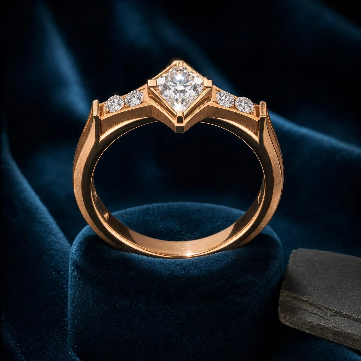 Faro del Sud, 1.02 ct tw kite lab grown diamond men’s ring in rose gold (front view)