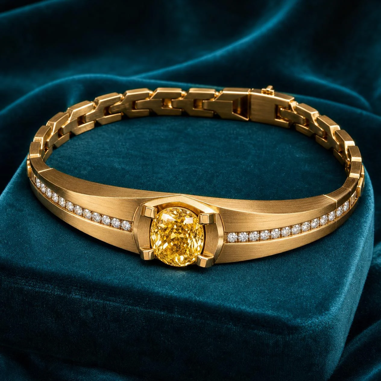 Guardiano d'Occidente, 3.47 ct tw oval lab grown diamond men’s bracelet in 14K yellow gold (front view)