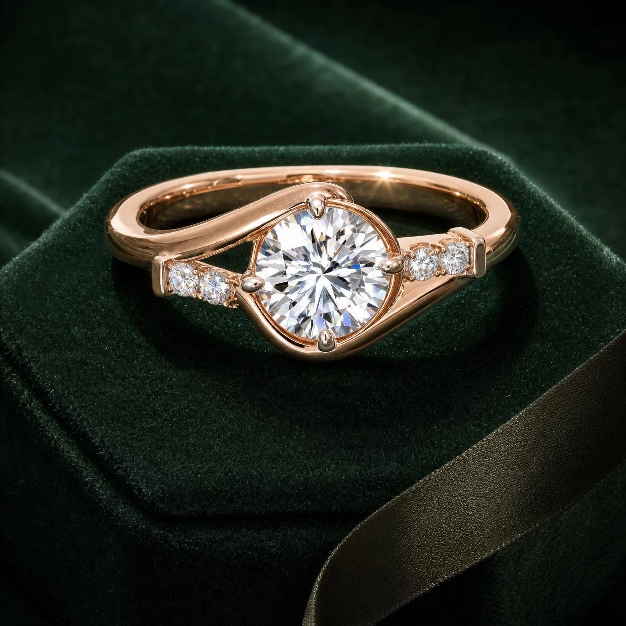 Nuvola d'Estate, 1.12 ct tw round lab grown diamond ring in rose gold (front view)
