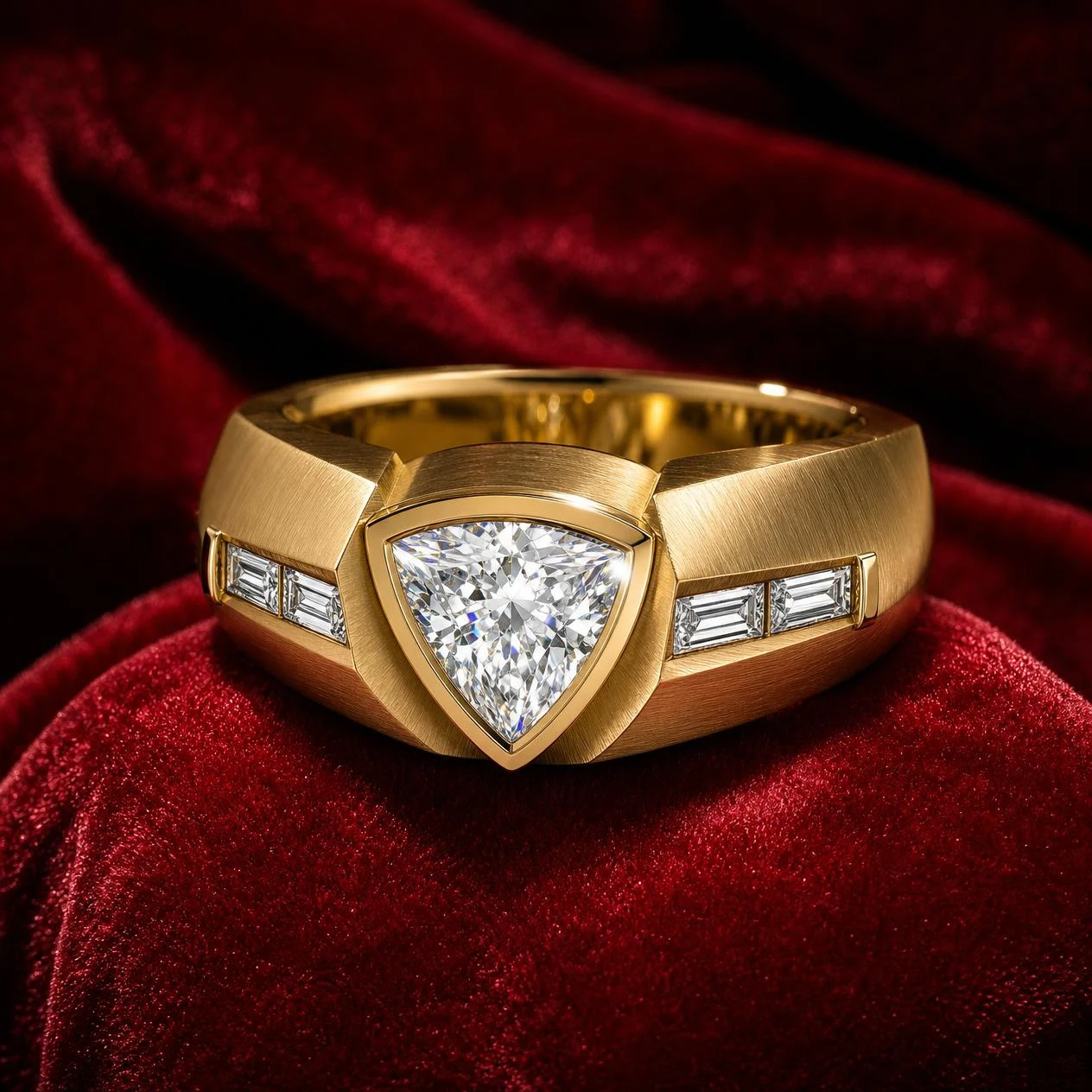 Granito di Roma, 1.21 ct tw trillion lab grown diamond men’s ring in 14K yellow gold (front view)