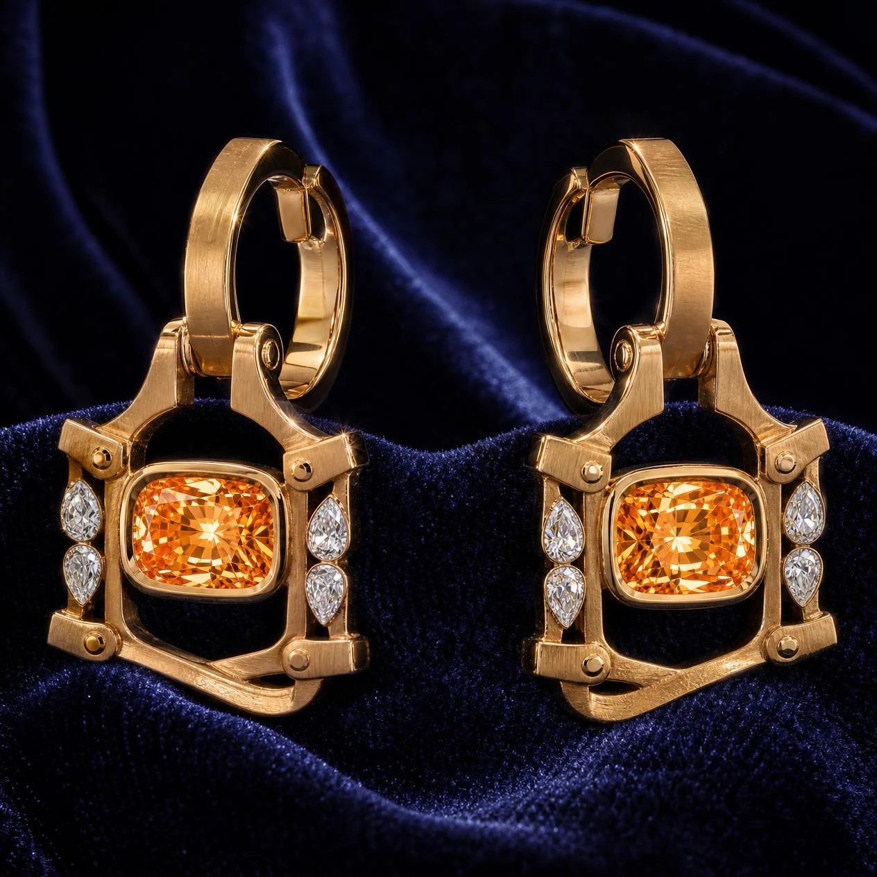Quercia di Genova, 2.4 ct tw cushion lab grown diamond men’s earrings in rose gold (front view)
