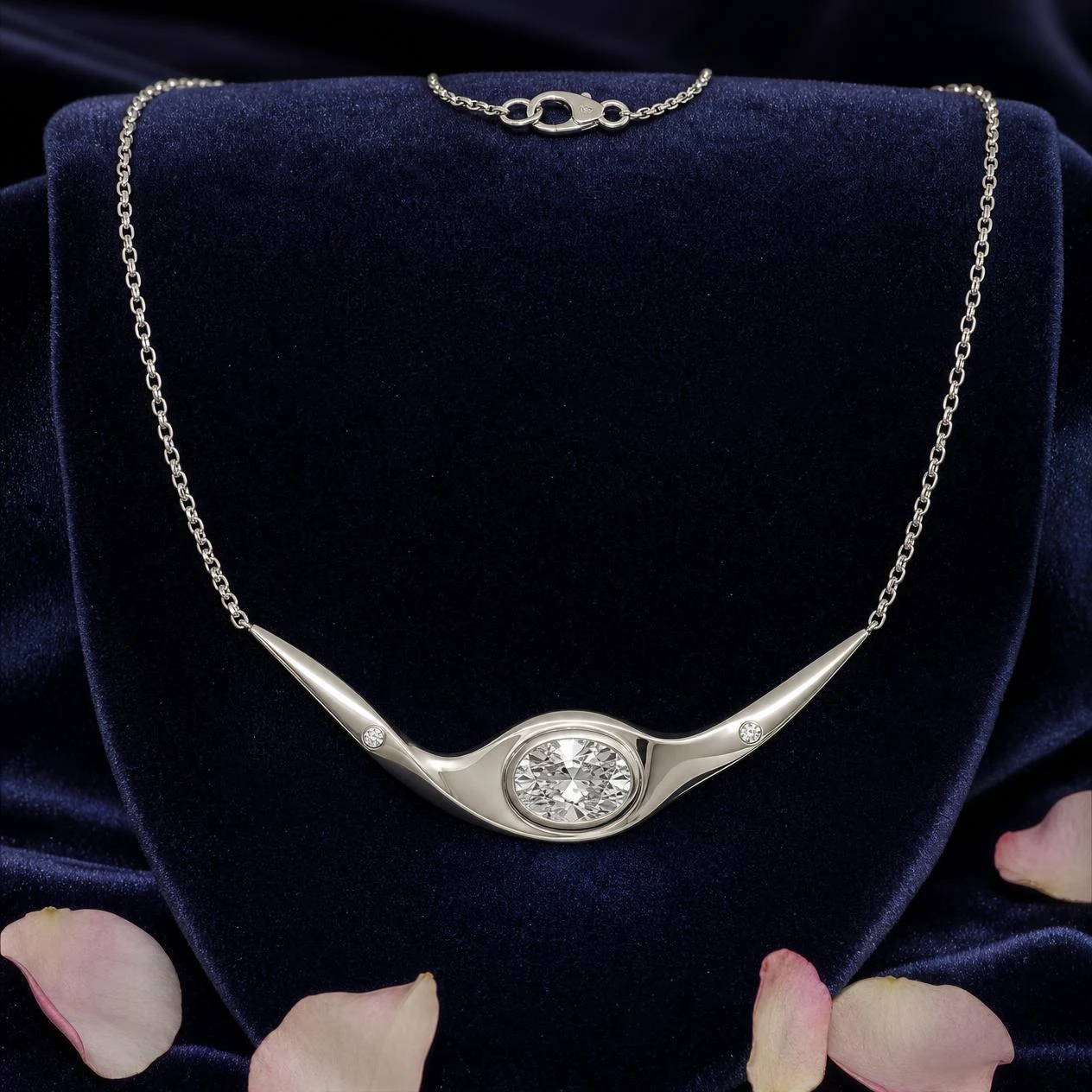 Isola Celata, 1 ct tw oval lab grown diamond necklace in 14K white gold (front view)