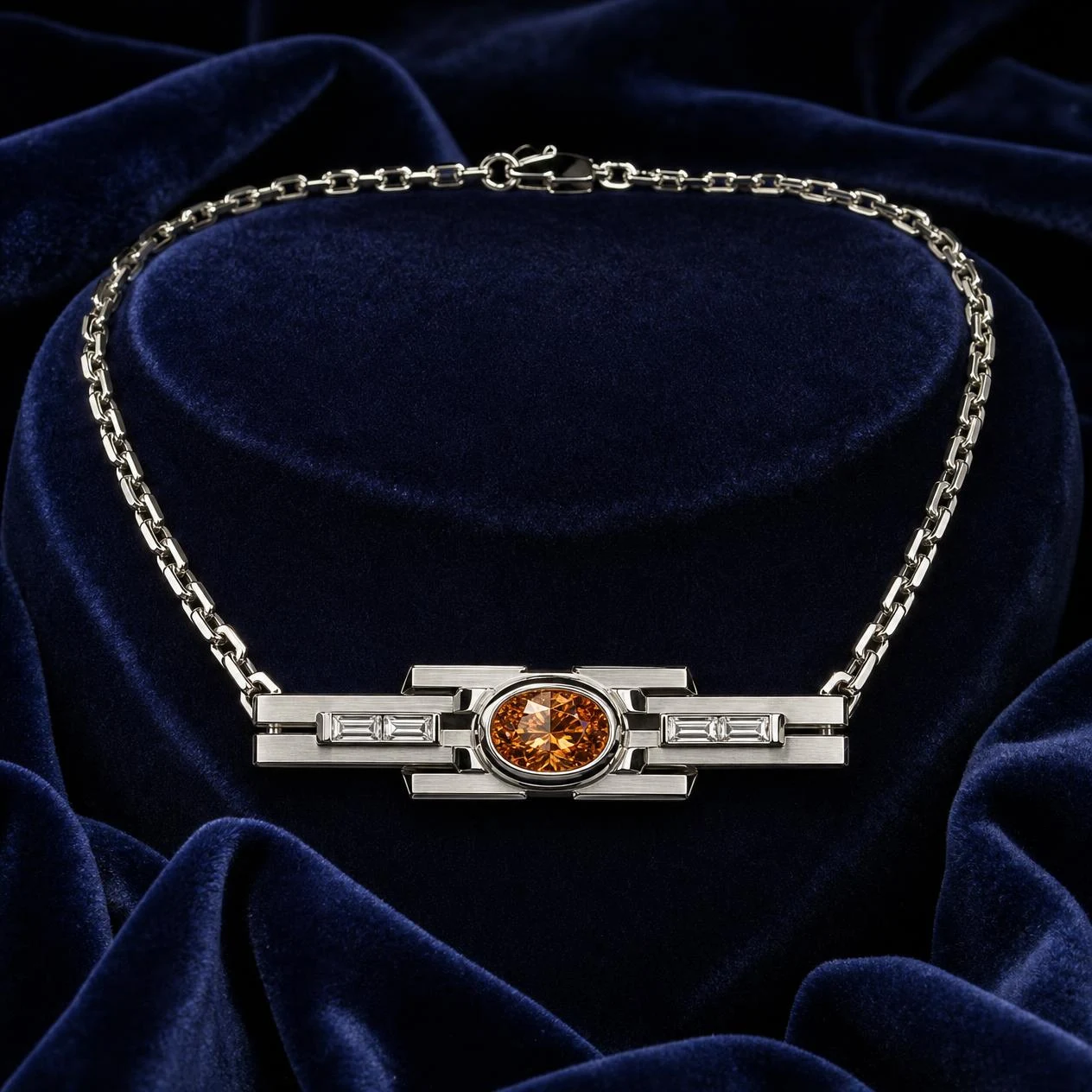 Ebano Indomito, 1.16 ct tw oval lab grown diamond men’s necklace in 14K white gold (front view)