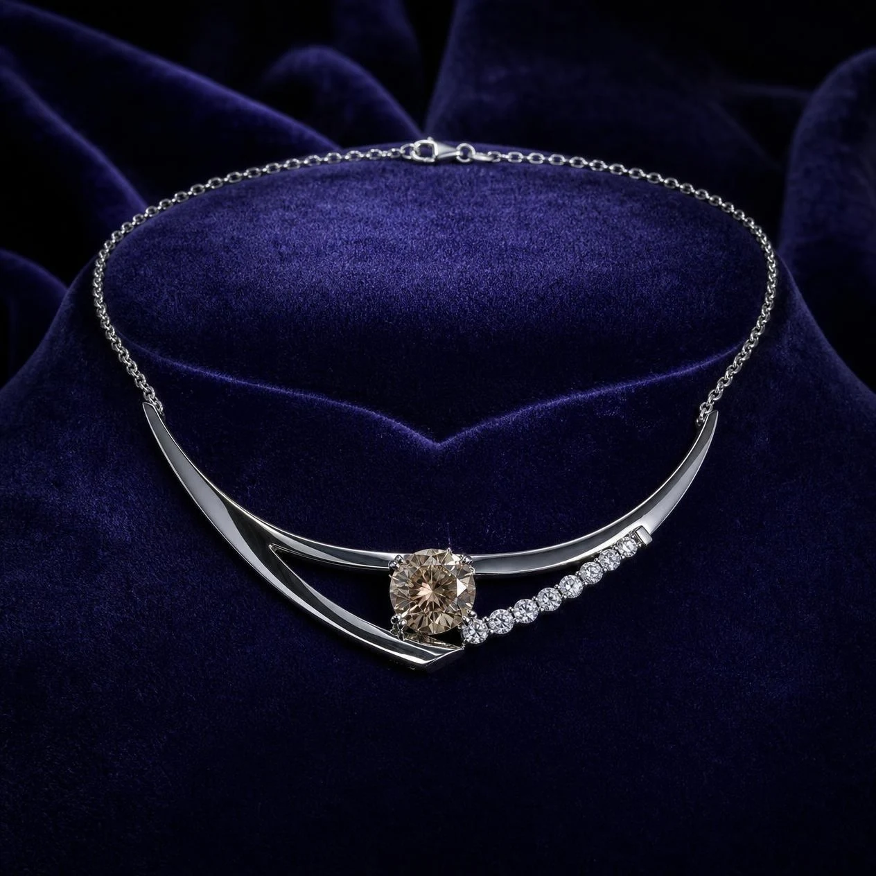 Cifra Luminosa, 2.1 ct tw round lab grown diamond necklace in 14K white gold (front view)