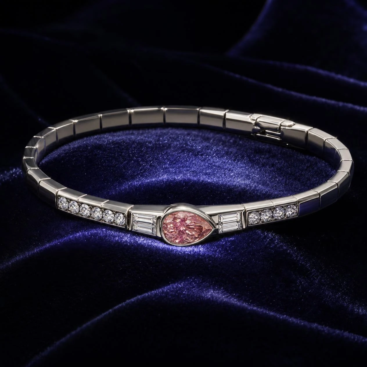 Brina Delicata, 1.59 ct tw pear lab grown diamond bracelet in 14K white gold (front view)