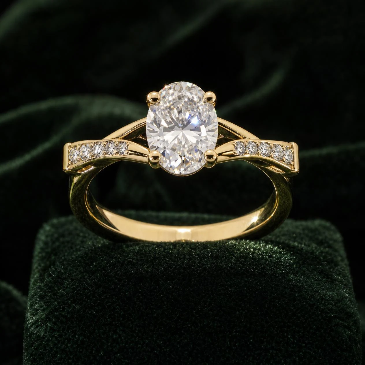 Notte Preziosa, 1.16 ct tw oval lab grown diamond ring in 14K yellow gold (front view)