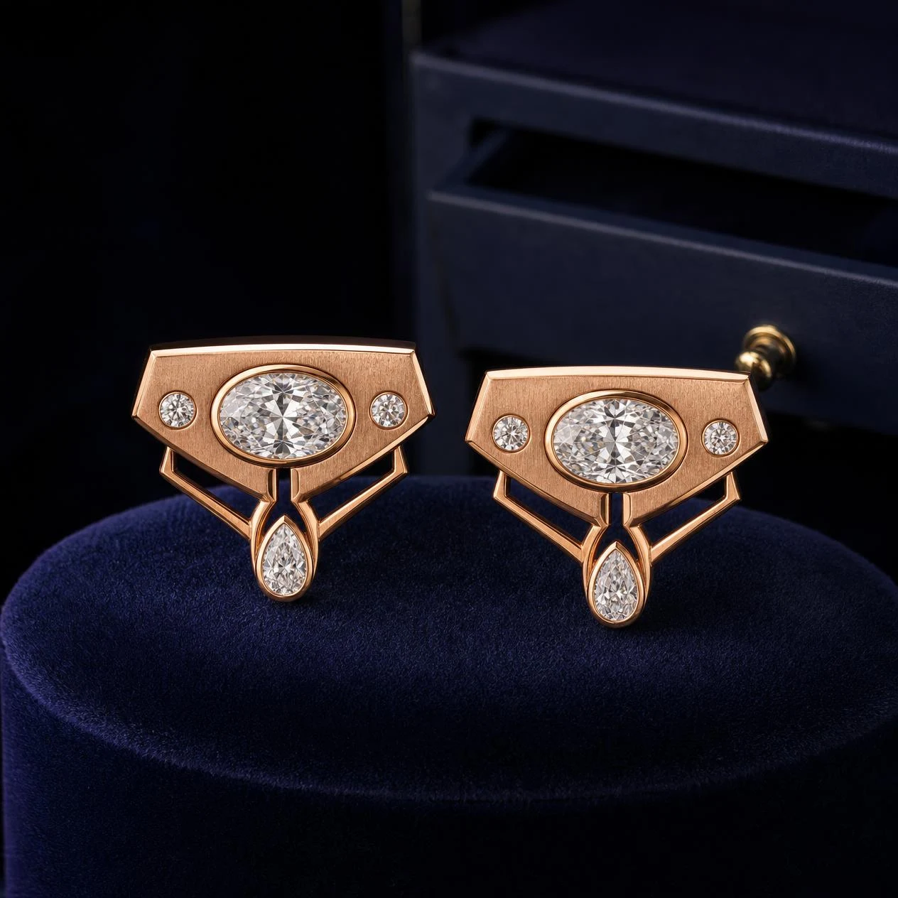 Ferro di Firenze, 1.68 ct tw oval lab grown diamond men’s earrings in rose gold (front view)