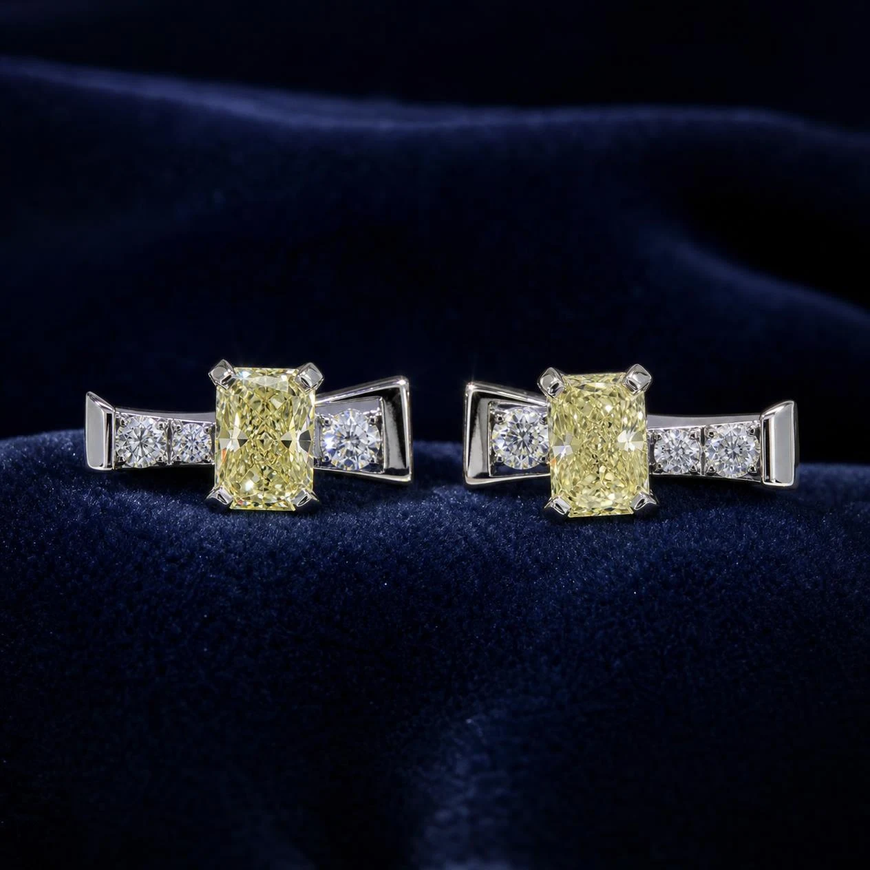 Rocío de Umbral, 1.18 ct tw radiant lab grown diamond earrings in 14K white gold (front view)