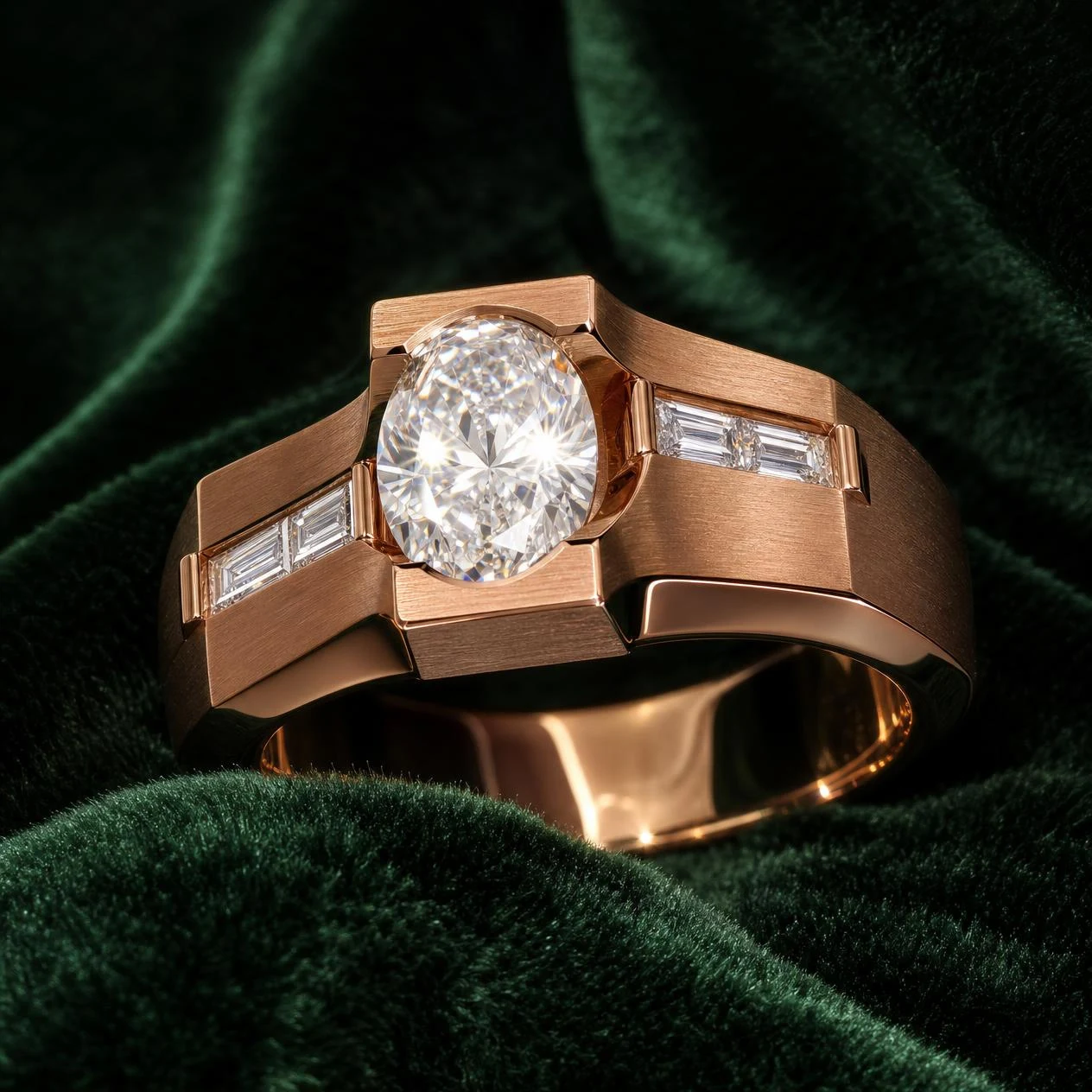 Barone Eterno, 1.4 ct tw oval lab grown diamond men’s ring in rose gold (front view)