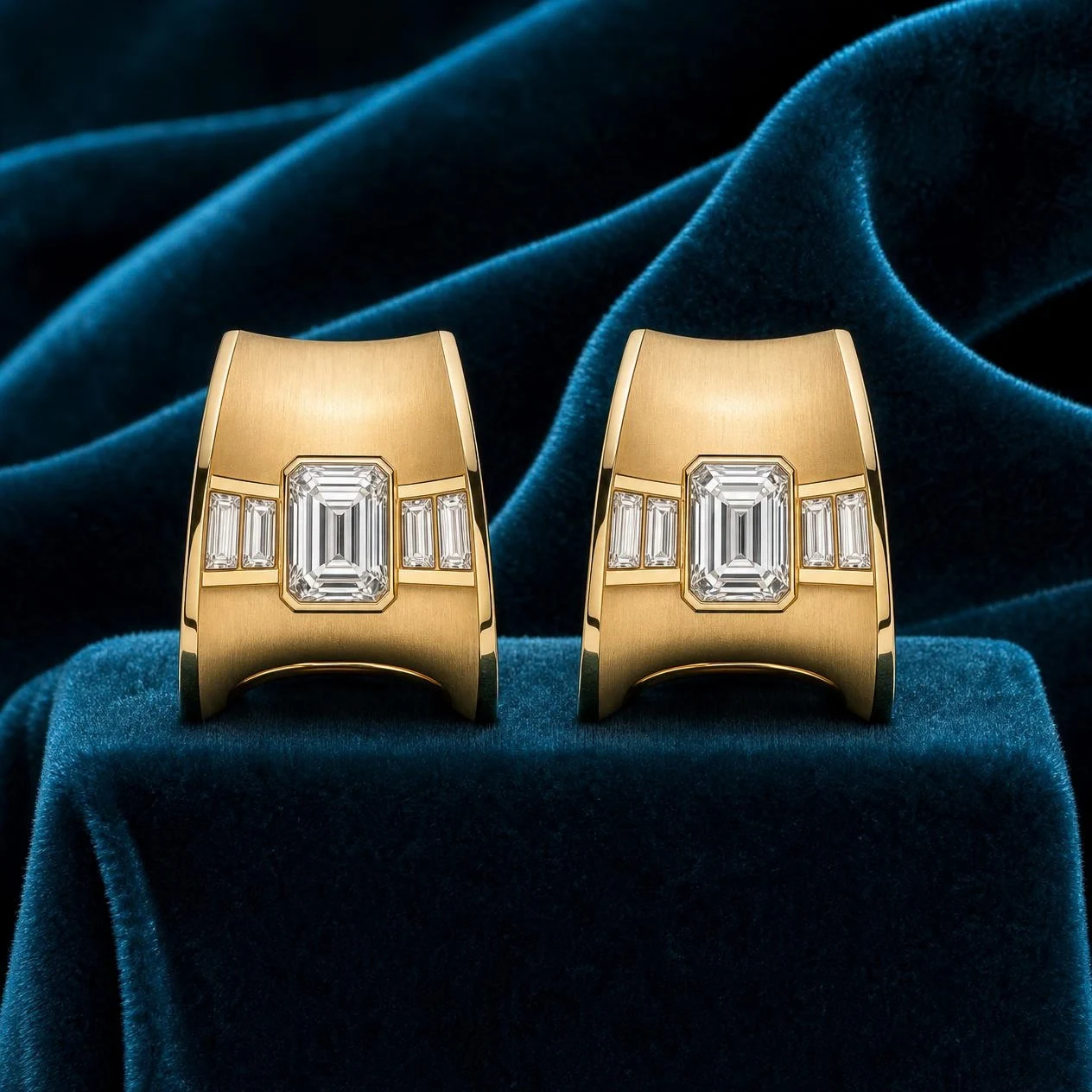 Melodia Pura, 1.8 ct tw emerald lab grown diamond earrings in 18K yellow gold (front view)
