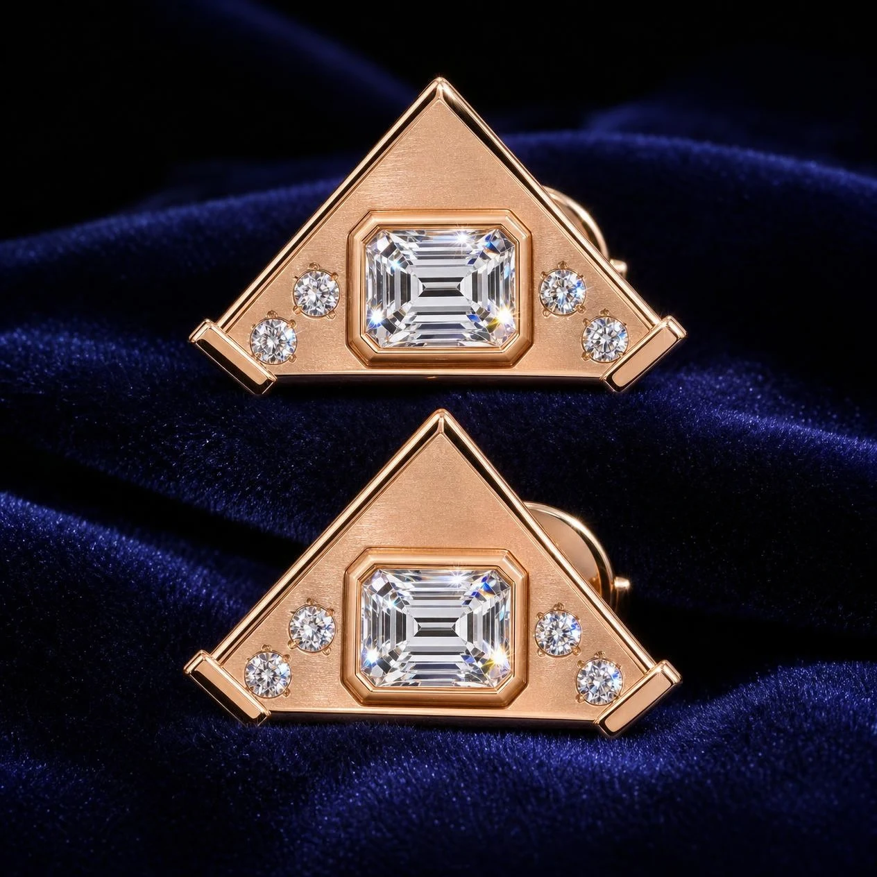 Miel Dorée, 1.72 ct tw emerald lab grown diamond earrings in rose gold (front view)