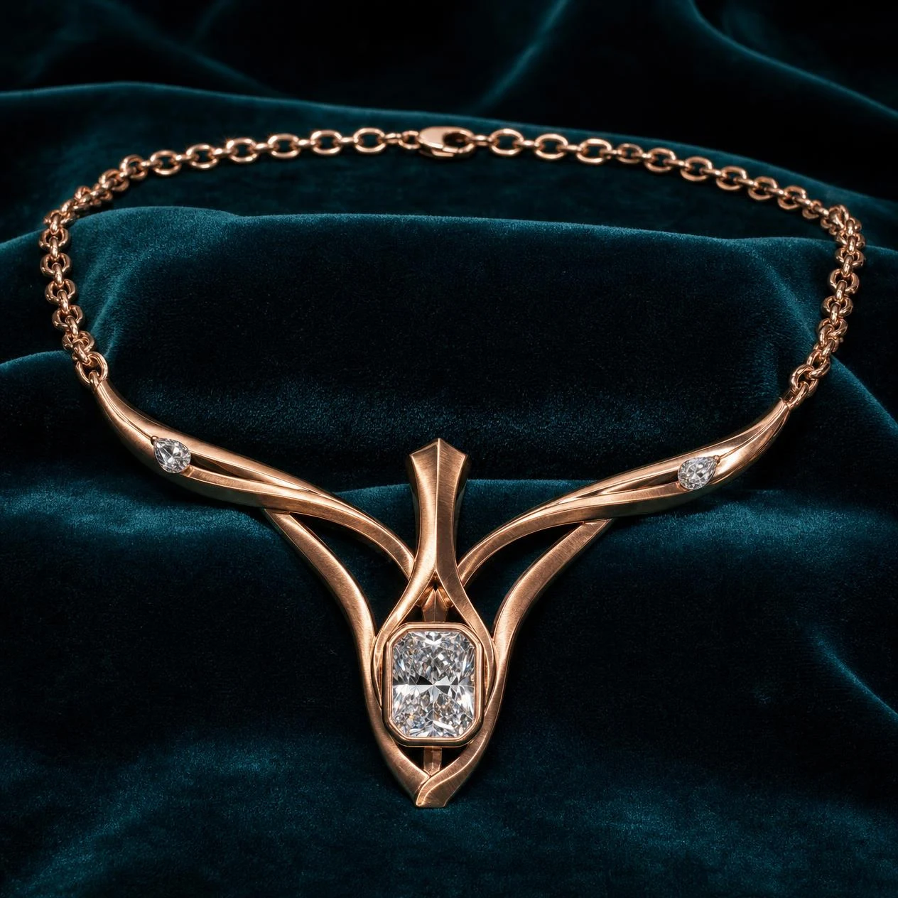 Laguna Fiorente, 1.2 ct tw radiant lab grown diamond necklace in rose gold (front view)