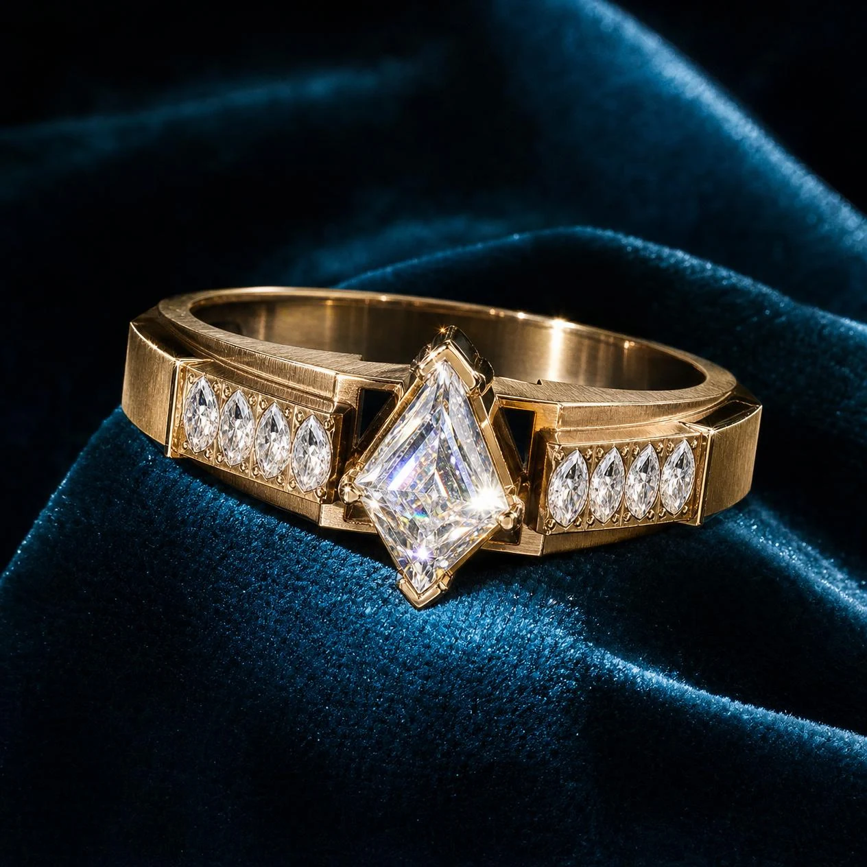 Maestrale d'Occidente, 1.55 ct tw kite lab grown diamond men’s ring in 14K yellow gold (front view)