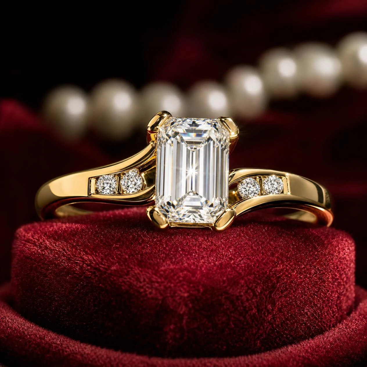 Luce Candida, 1.12 ct tw emerald lab grown diamond ring in 14K yellow gold (front view)