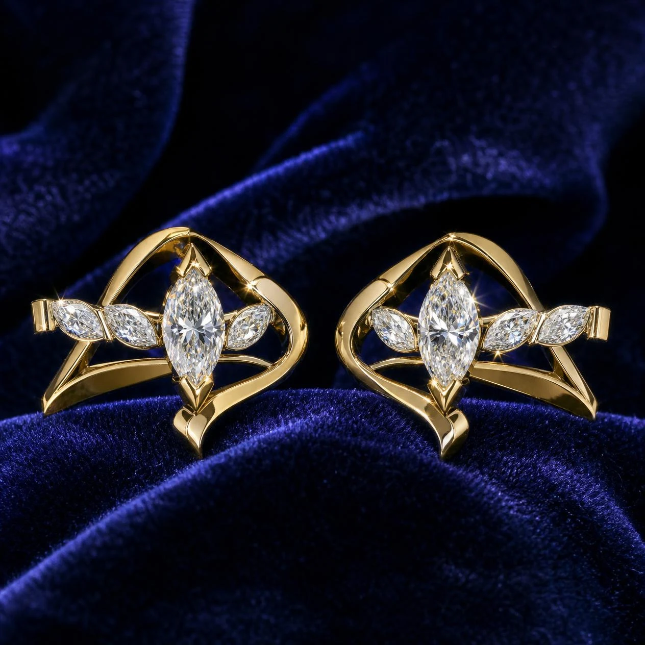 Sorgente Fiorita, 1.52 ct tw marquise lab grown diamond earrings in 14K yellow gold (front view)