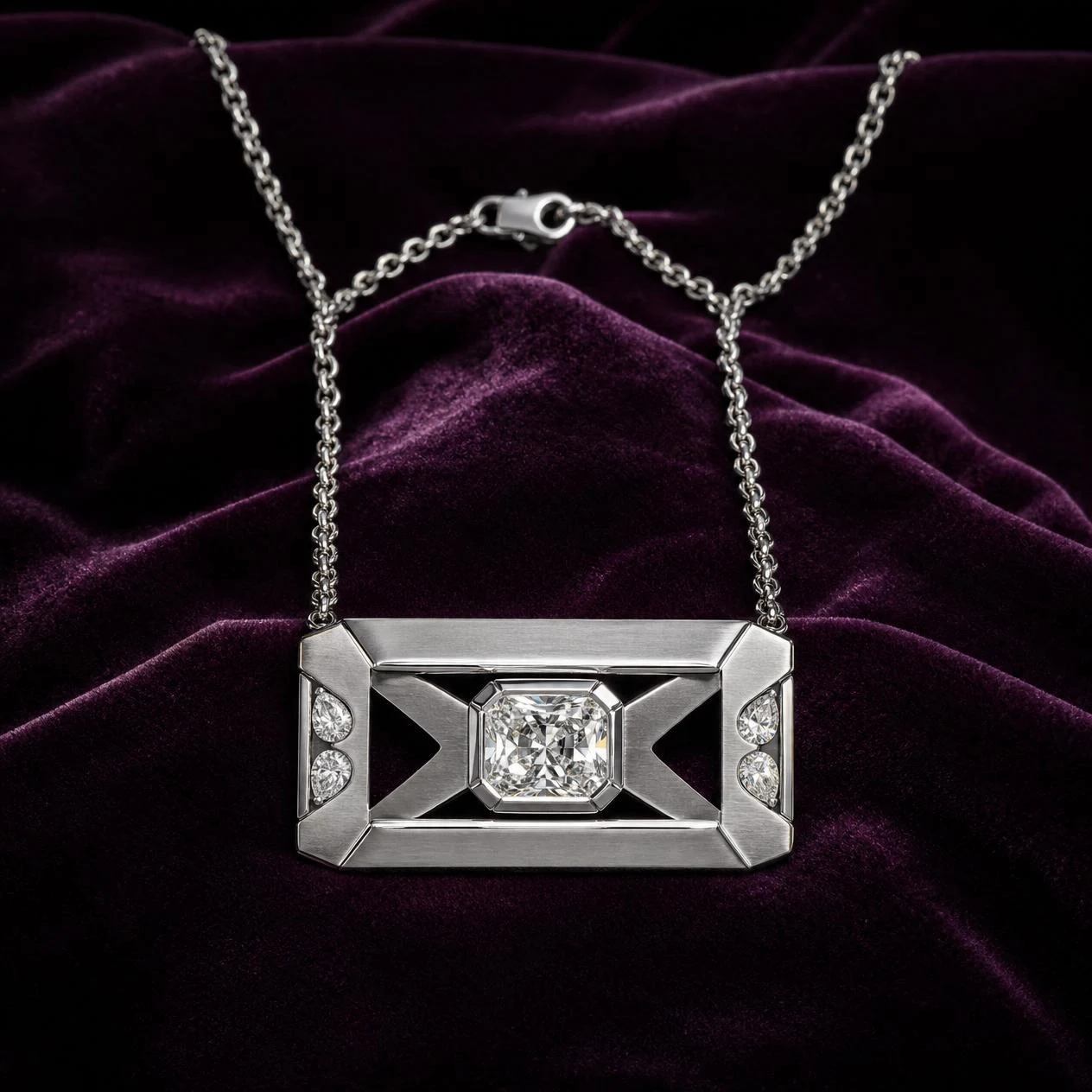 Cedro Eterno, 1.15 ct tw radiant lab grown diamond men’s necklace in 14K white gold (front view)