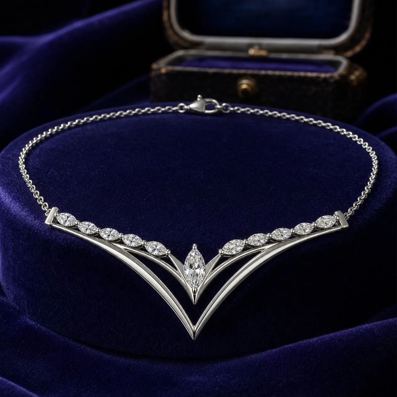 Vela Brillante, 1.96 ct tw marquise lab grown diamond necklace in 14K white gold (front view)