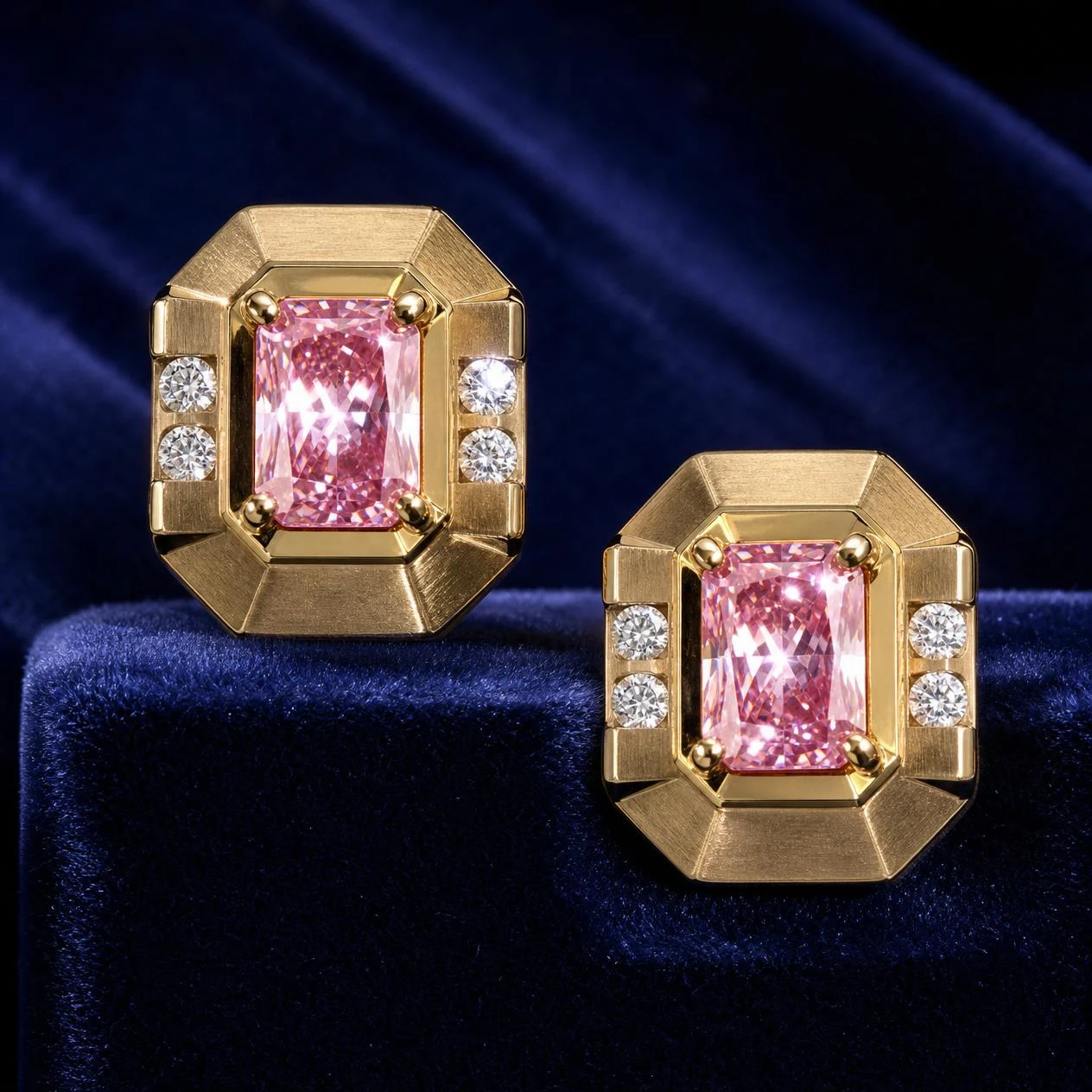 Levante del Nord, 1.92 ct tw radiant lab grown diamond men’s earrings in 14K yellow gold (front view)