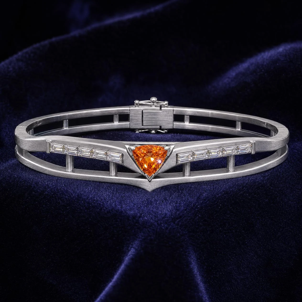 Poesia de Minuit, 1.3 ct tw trillion lab grown diamond bracelet in 14K white gold (front view)