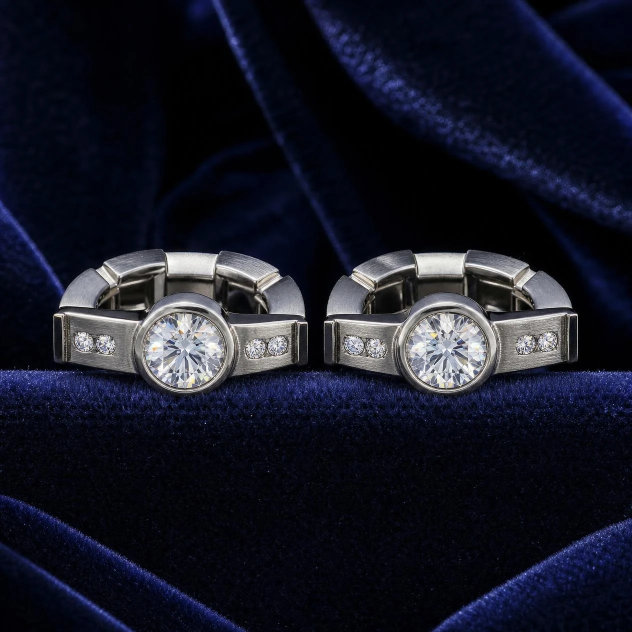 Bronzo del Nord, 2.08 ct tw round lab grown diamond men’s earrings in 14K white gold (front view)