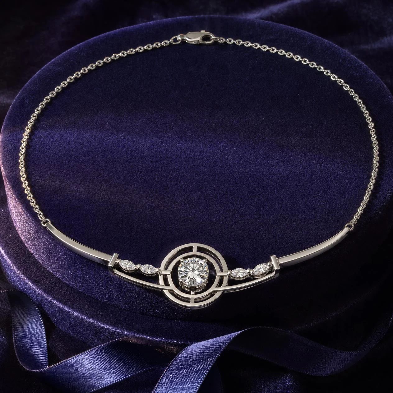 Collina Lumineuse, 1.25 ct tw round lab grown diamond necklace in 14K white gold (front view)