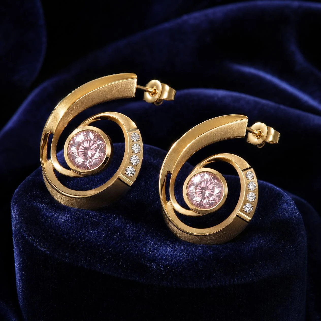 Viola d'Estate, 1.84 ct tw round lab grown diamond earrings in 14K yellow gold (front view)