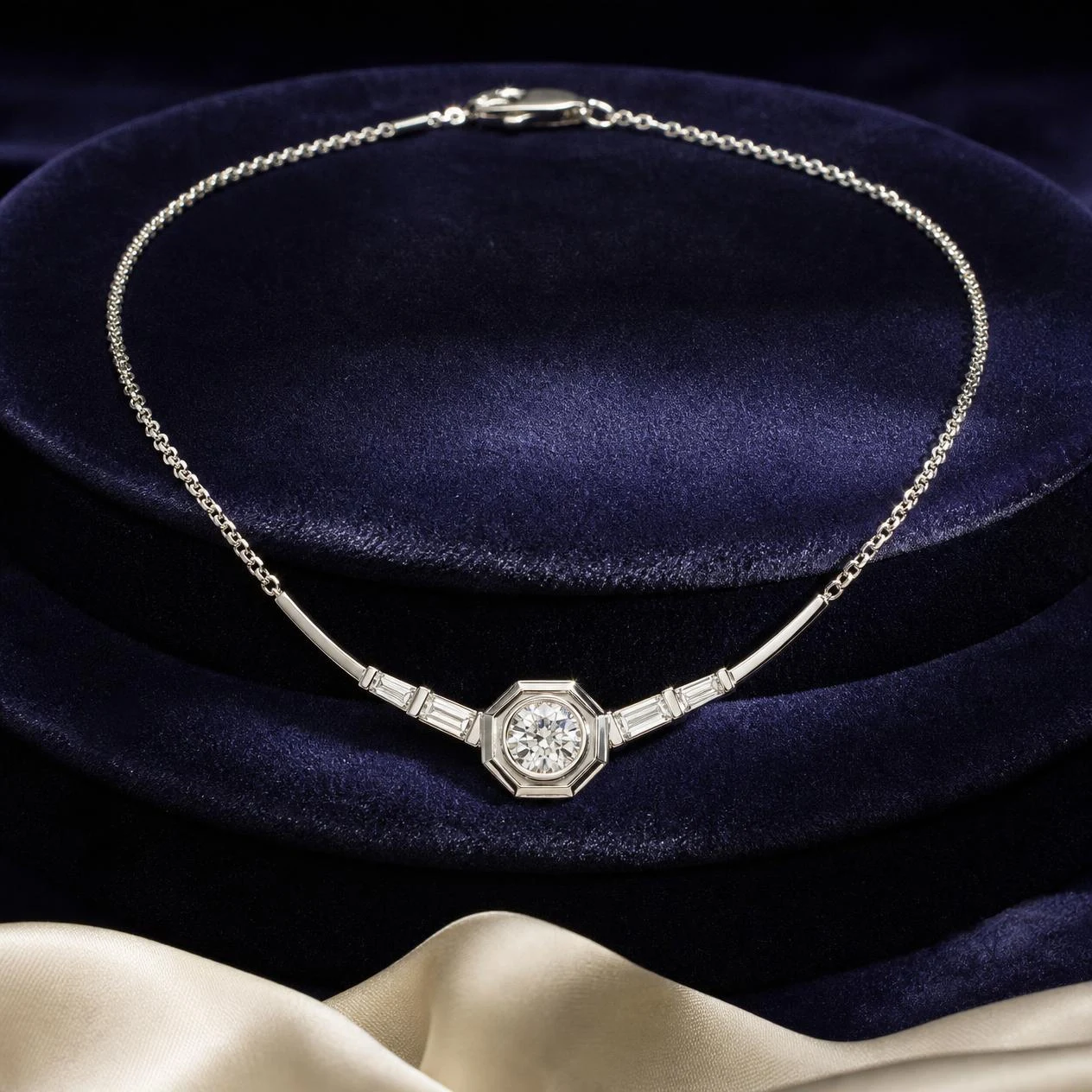 Clair di Perla, 1.17 ct tw round lab grown diamond necklace in 14K white gold (front view)