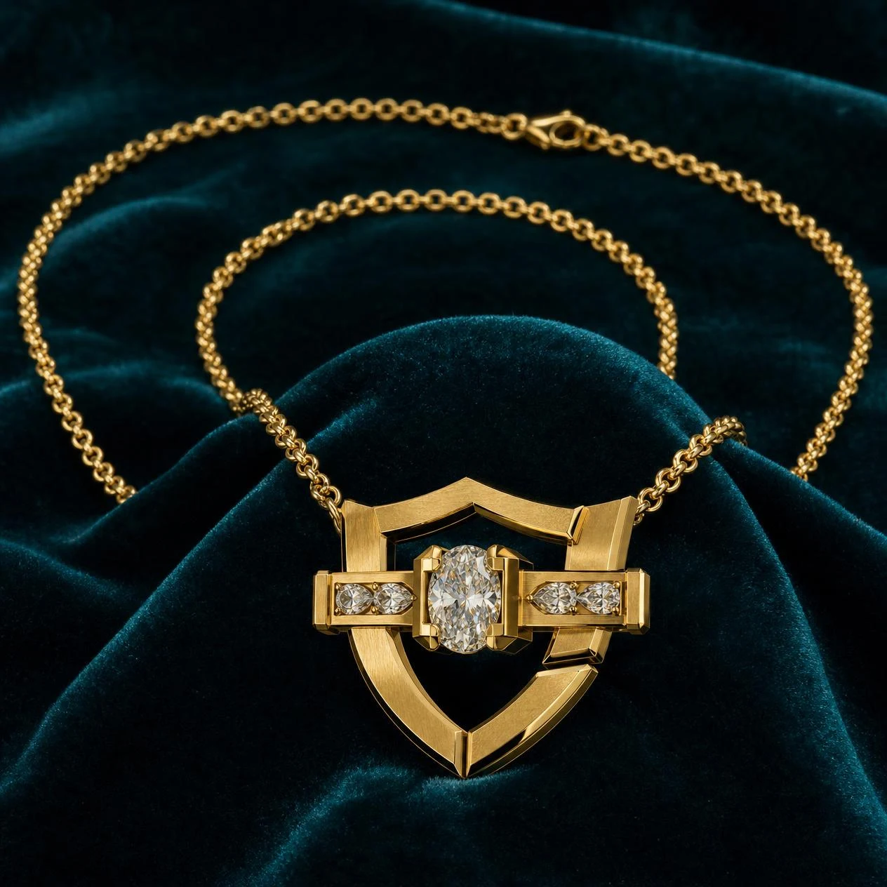 Arciere Audace, 1.11 ct tw oval lab grown diamond men’s necklace in 14K yellow gold (front view)