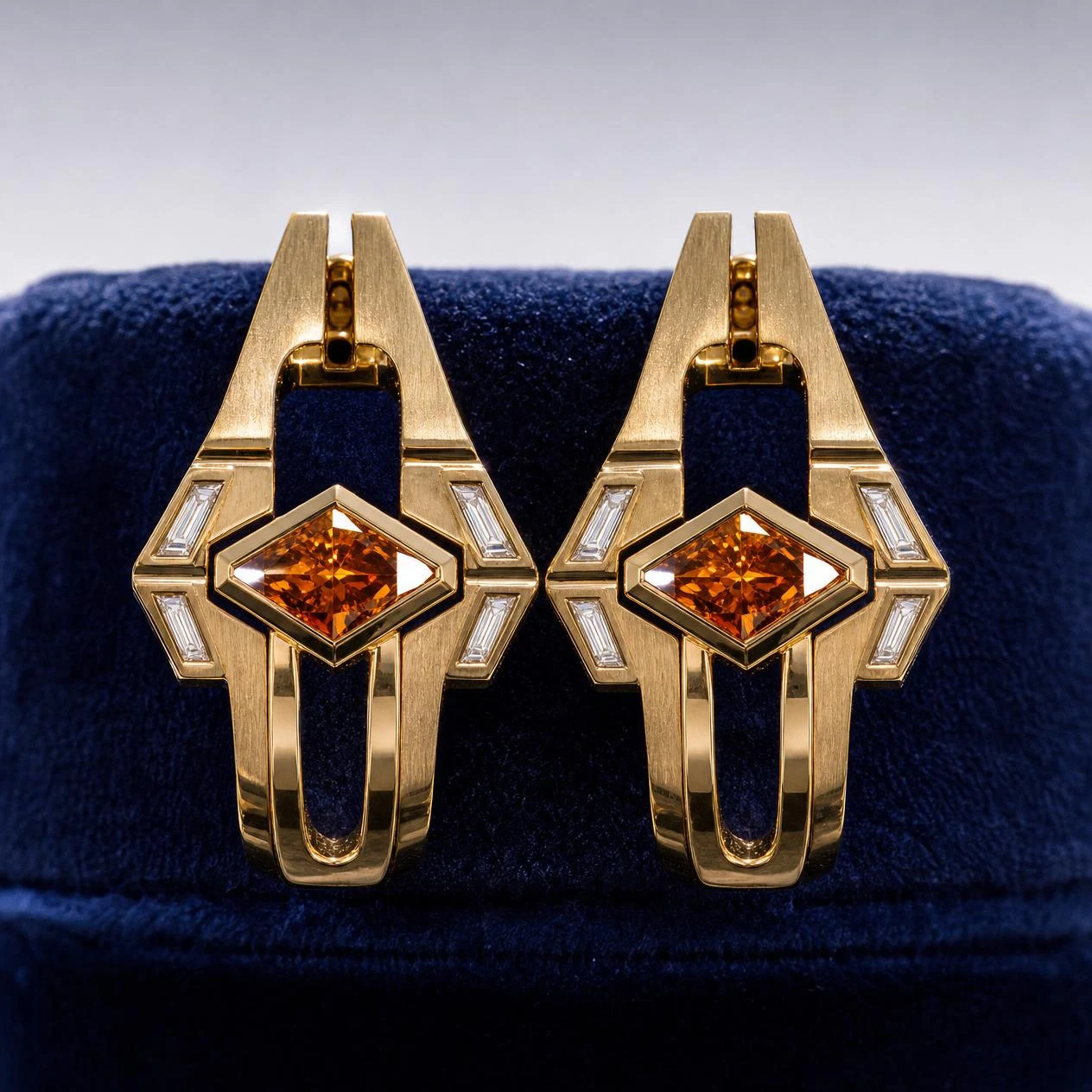 Viandante Sovrano, 1.68 ct tw kite lab grown diamond men’s earrings in 14K yellow gold (front view)