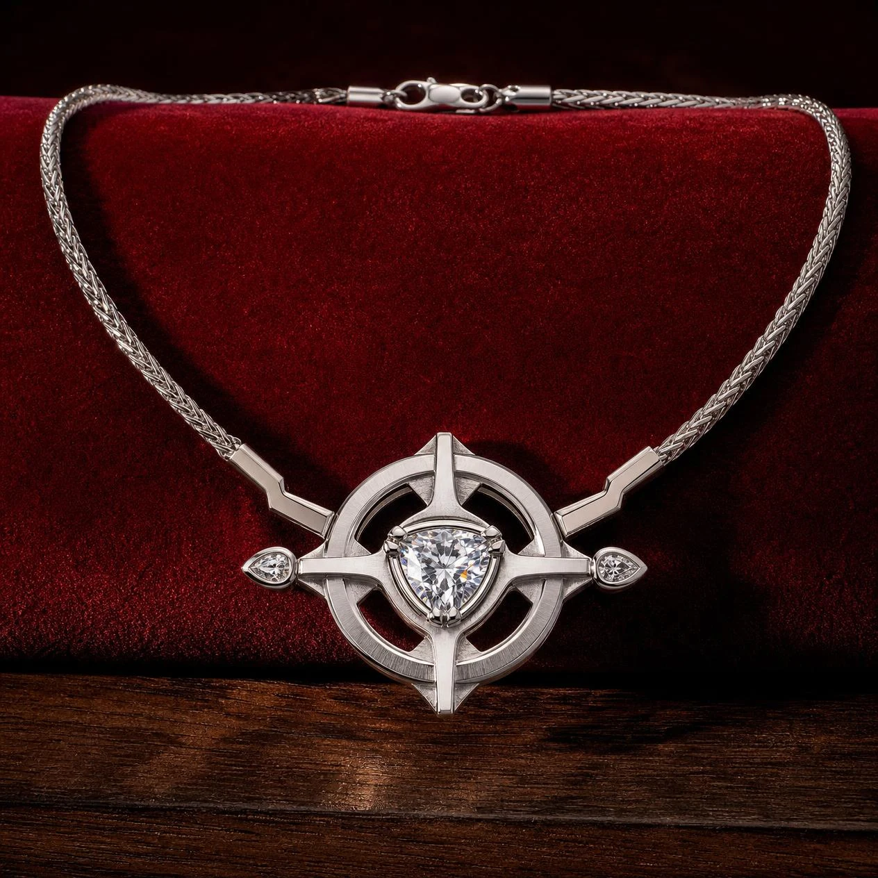 Principe del Sud, 0.78 ct tw trillion lab grown diamond men’s necklace in 14K white gold (front view)