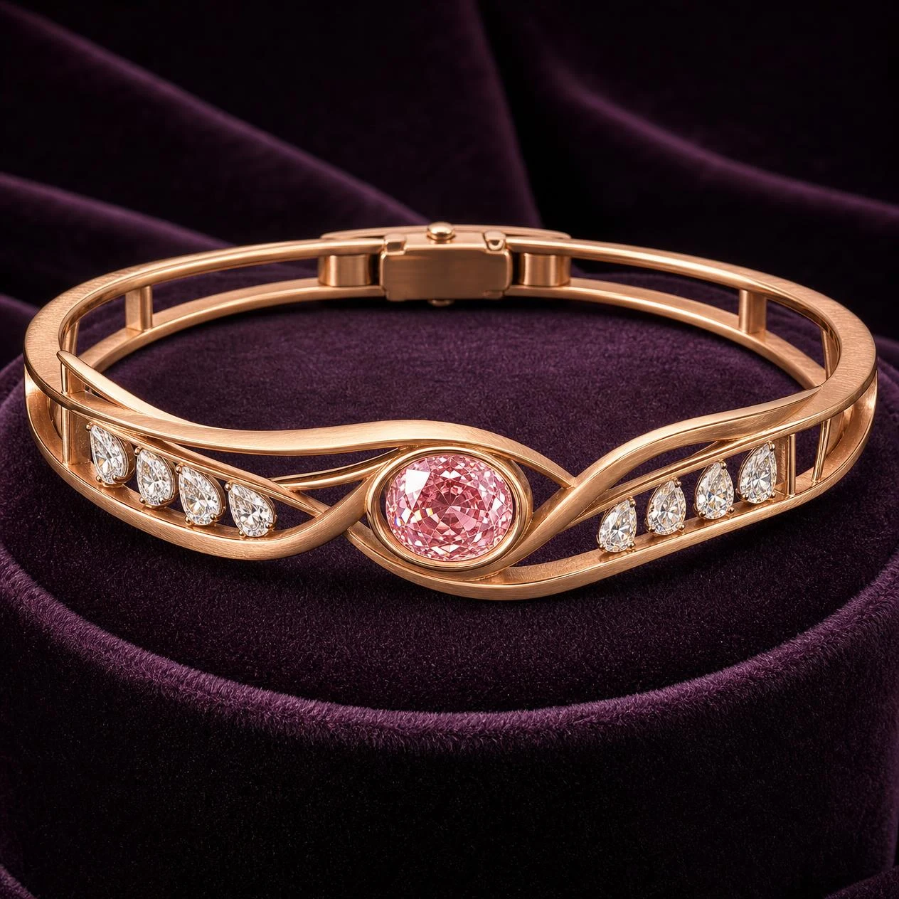 Sole Celata, 1.08 ct tw oval lab grown diamond bracelet in rose gold (front view)