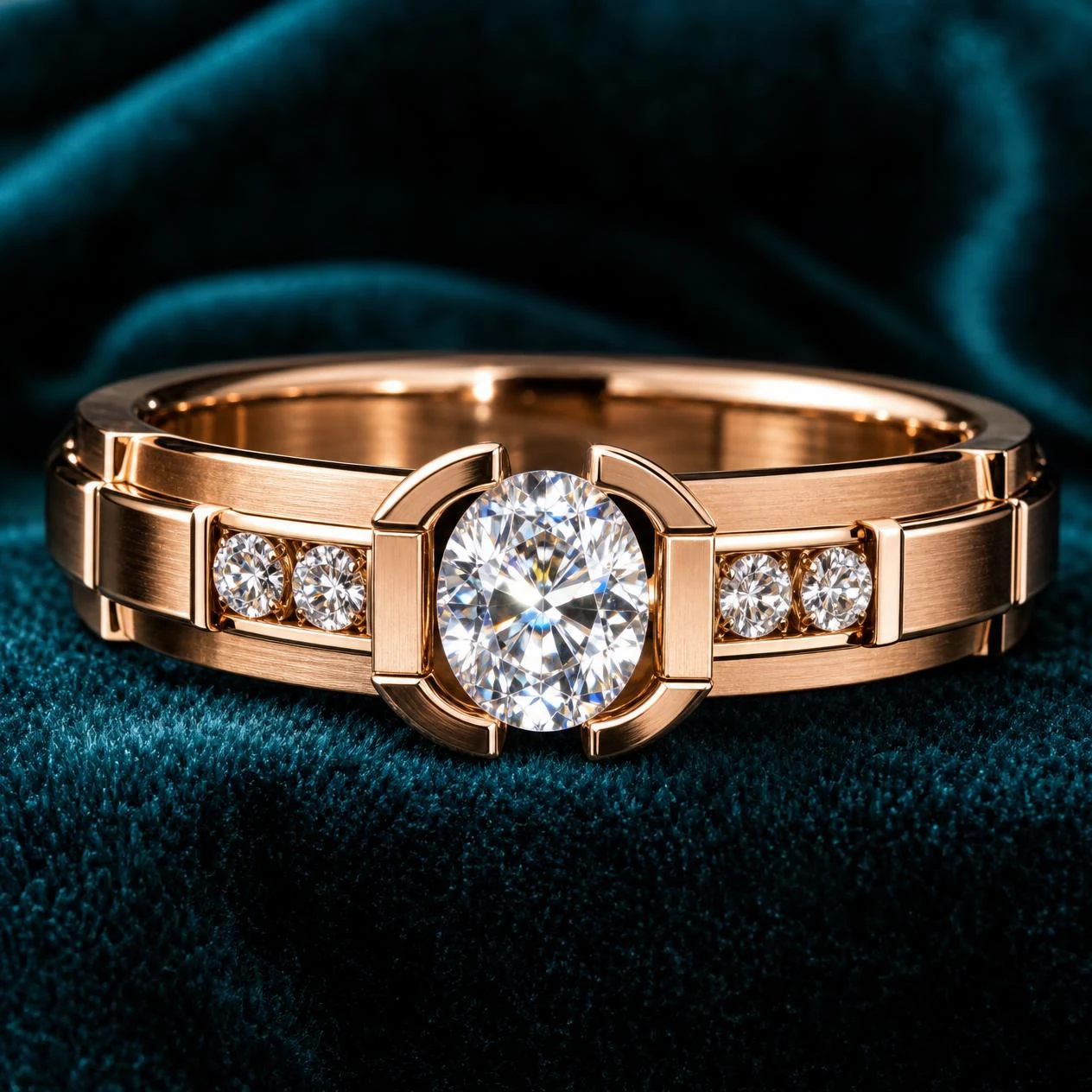 Vulcano Vigile, 1.1 ct tw oval lab grown diamond men’s ring in rose gold (front view)