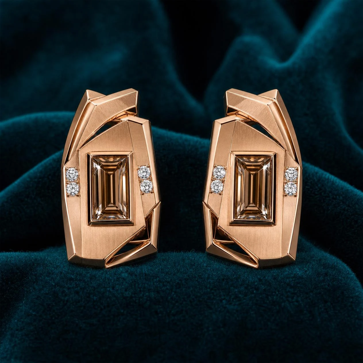 Lancia Imperiale, 2.08 ct tw baguette lab grown diamond men’s earrings in rose gold (front view)