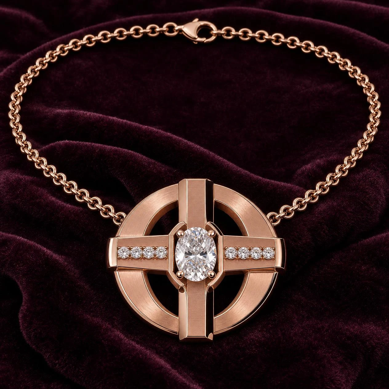 Tribuno Saldo, 1.37 ct tw oval lab grown diamond men’s necklace in rose gold (front view)