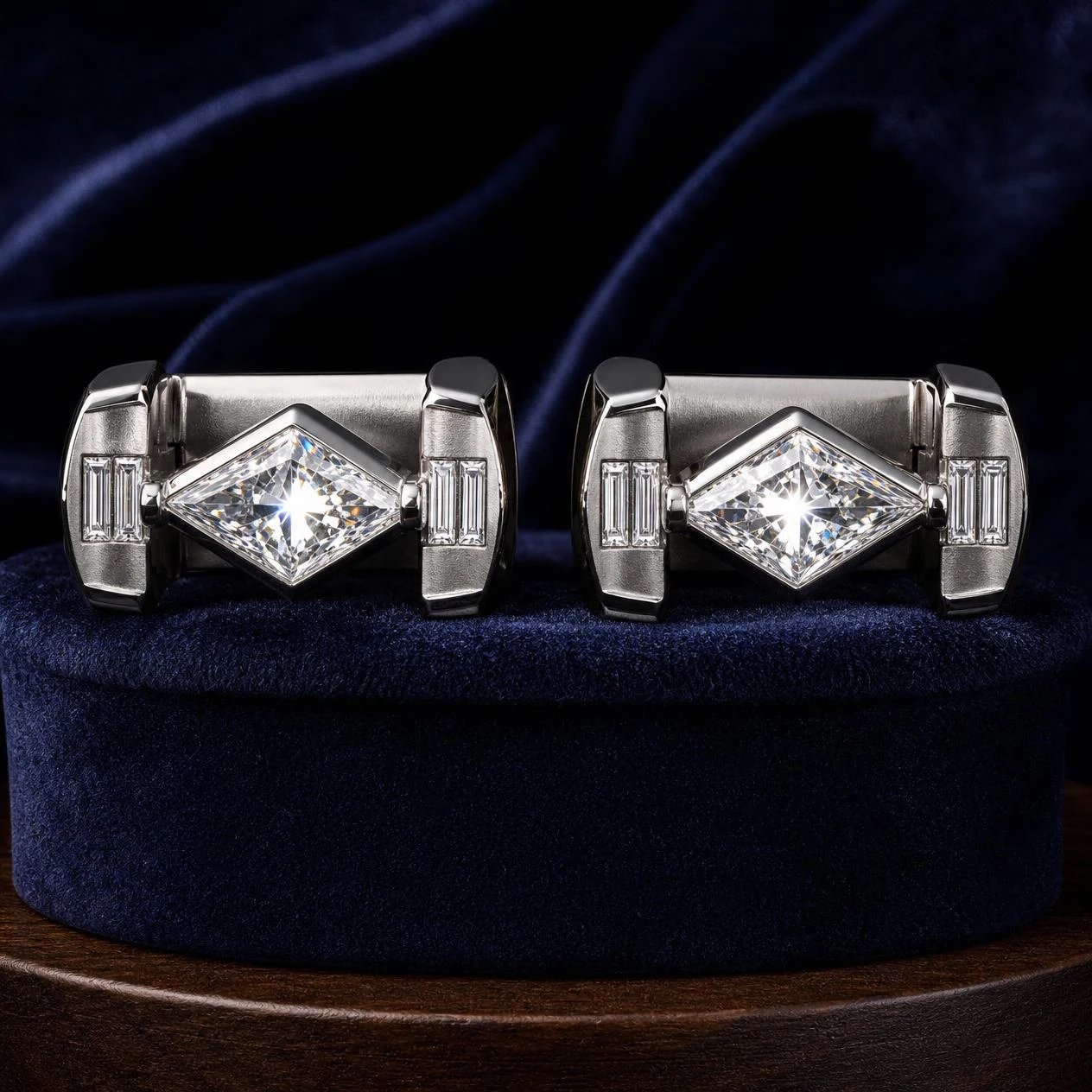 Baluardo Profondo, 1.6 ct tw kite lab grown diamond men’s earrings in 14K white gold (front view)