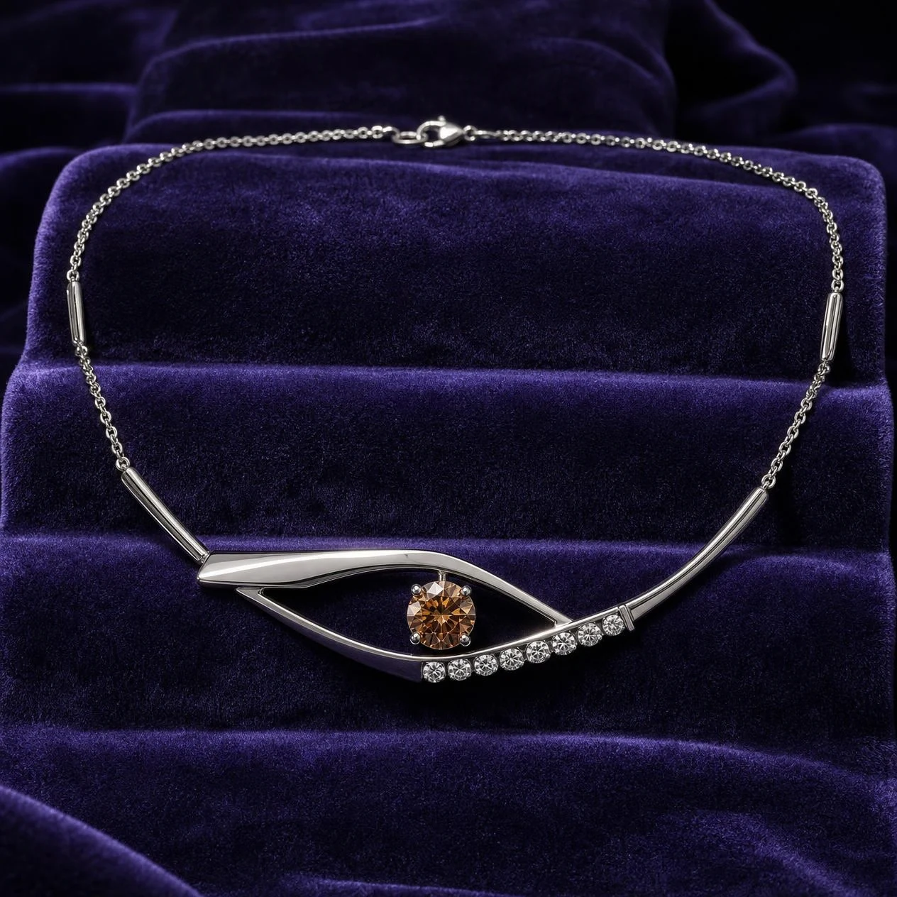 Flor Eterna, 1.37 ct tw round lab grown diamond necklace in 14K white gold (front view)