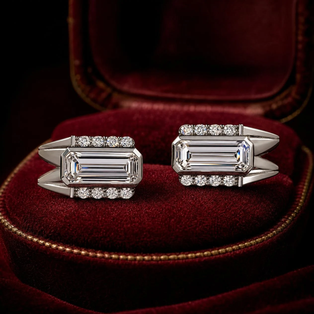 Orchidea Velata, 1.36 ct tw emerald lab grown diamond earrings in 14K white gold (front view)