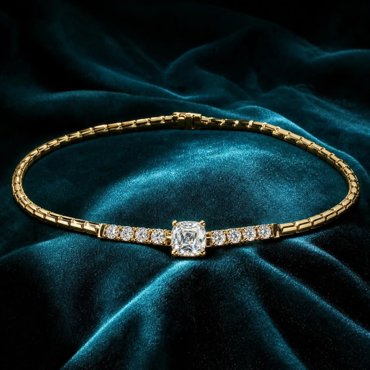 Sole Sereine, 1.4 ct tw cushion lab grown diamond necklace in 14K yellow gold (front view)