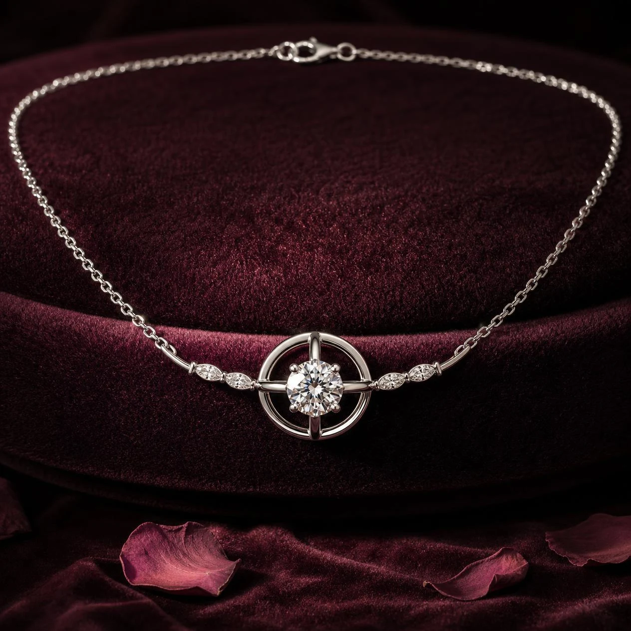 Belle di Perla, 1.12 ct tw round lab grown diamond necklace in 14K white gold (front view)