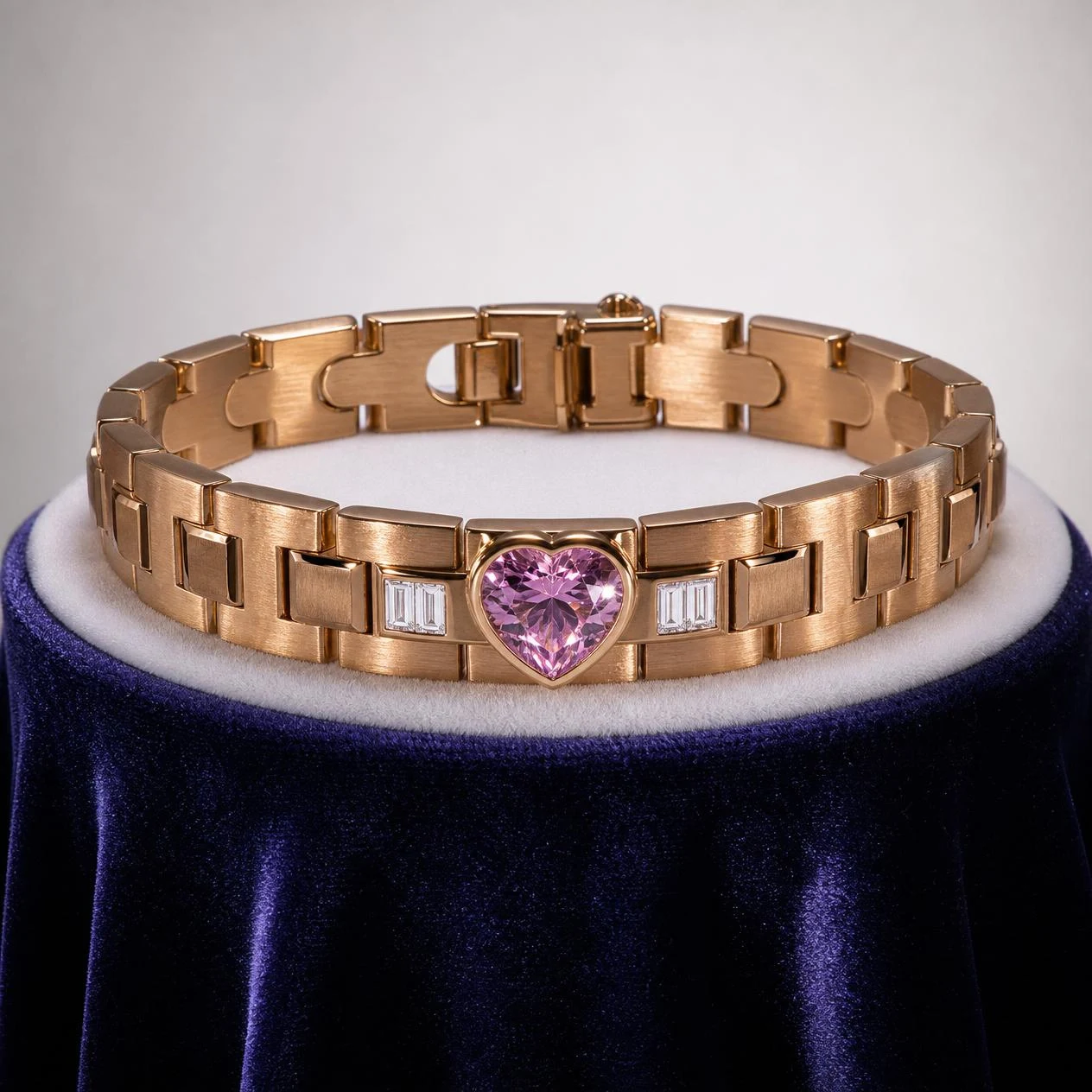 Viandante di Ferro, 1.15 ct tw heart lab grown diamond men’s bracelet in rose gold (front view)