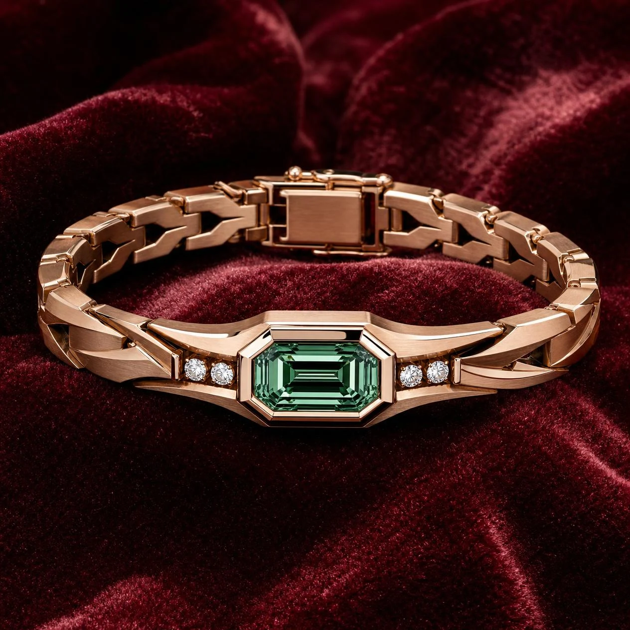 Legionario dell'Alba, 1.02 ct tw emerald lab grown diamond men’s bracelet in rose gold (front view)