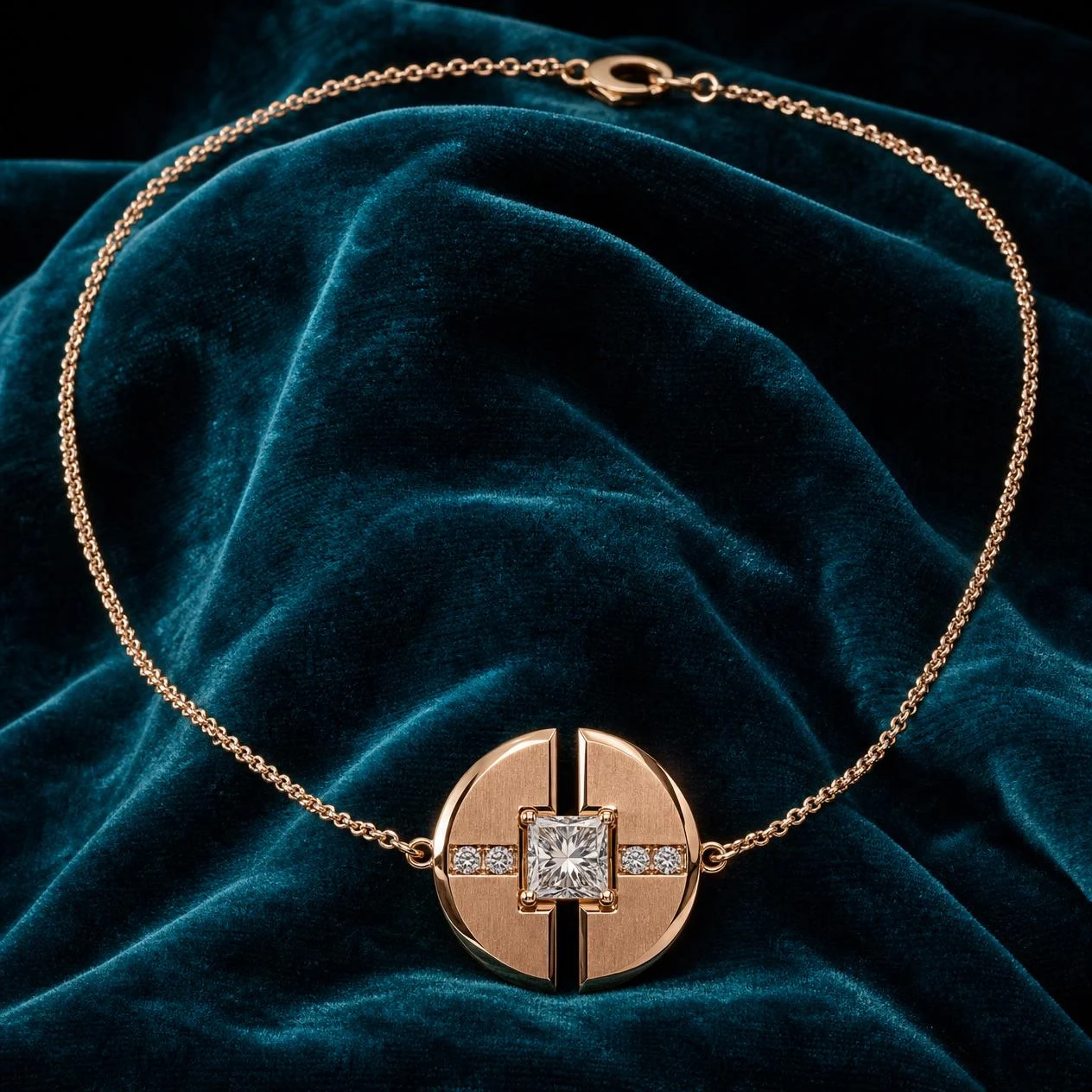 Patrizio Nero, 0.97 ct tw princess lab grown diamond men’s necklace in rose gold (front view)