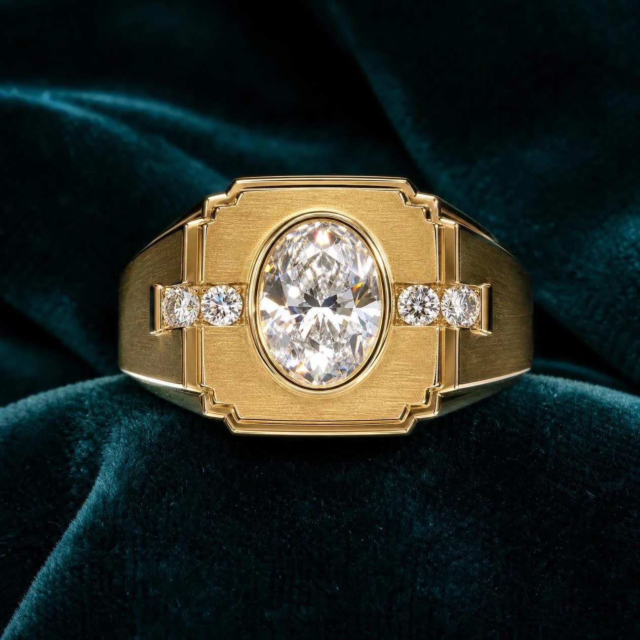 Viandante Fermo, 1.22 ct tw oval lab grown diamond men’s ring in 14K yellow gold (front view)