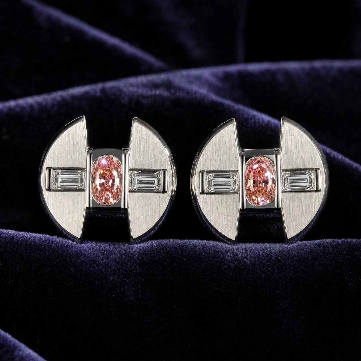 Platino Audace, 1.96 ct tw oval lab grown diamond men’s earrings in 14K white gold (front view)