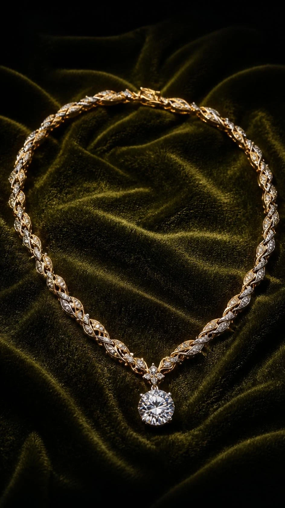 Harmonie de Lumière, 2.3 ct round lab grown diamond necklace in 14K Two-tone gold (front view)
